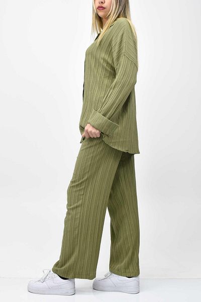 birizmoda Green Seersucker Summer - Shirt-Pants Set