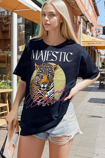 Millionaire Women's Navy Blue Majestic Oversize Fit Loose Wide Fit Loose Cut T-Shirt