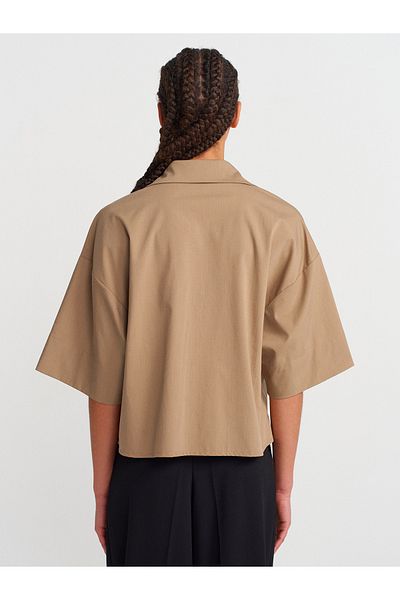 Dilvin 50495 Oversize Pocket Shirt-Camel