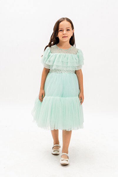 Eray Kids Girl's Evening Dress with Polka Dots, Ruffles and Bow Detail on the Back, Age 5-8