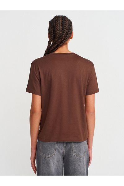 Dilvin 31791 Crew Neck T-Shirt-Light Brown