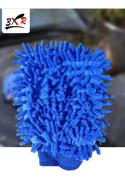 3XR Blue Microfiber Cleaning Glove, 18x15 cm, Soft, Absorbent, Non-Scratch for Car and Home Use