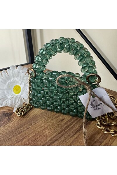 sirius art design mini boy yeşil kristal çanta