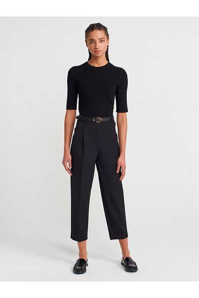Dilvin 71649 Belted Carrot Fit Pants-Black