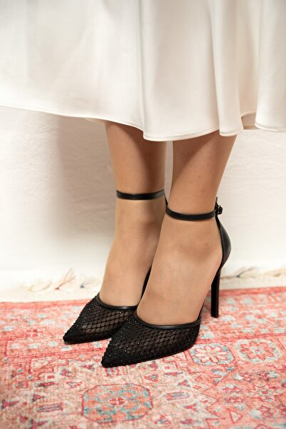 LAMİNTA Morgit Black Stone Buckle Women's Heeled Shoes