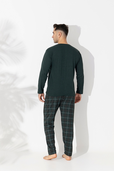 Sude HOMEWEAR Erkek Ekoseli Cepli Uzun Kol (Mevsimlik) Pijama Takımı