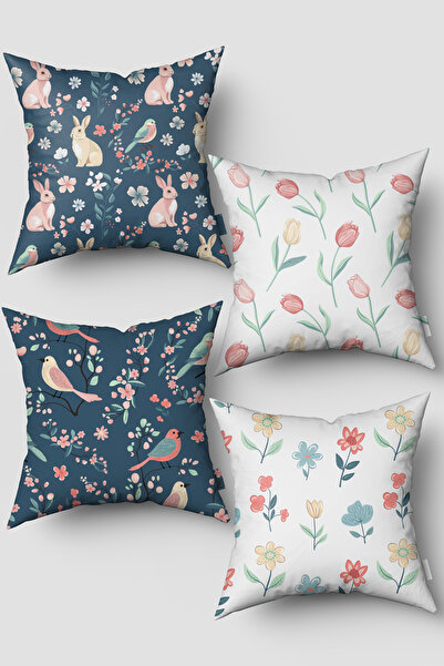 EsnafAli Set de 4 huse de pernă cu model floral roz verde