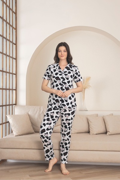Tarz Moda Viskon Düğmeli Pijama Takımı