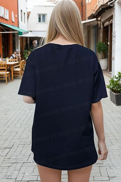 Millionaire Women's Navy Blue Majestic Oversize Fit Loose Wide Fit Loose Cut T-Shirt