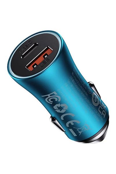 Baseus Baseus Golden Contactor Max Dual Fast Car Charger USB + USB-C - 60W - Blue