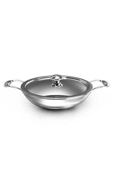 DELICI Tri Ply Stainless Steel Kadai Pan Dtkp24 - 2l Capacity, Dishwasher Safe Cooking Kitchen Pot