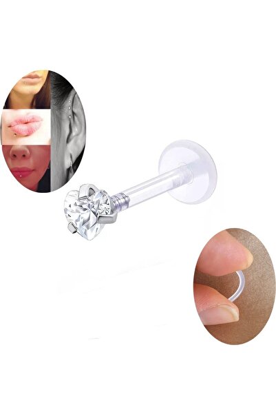 Bylin Bioplast Piercing, Kalp Taşlı Dudak Piercing/kıkırdak Piercing - 1 Adet