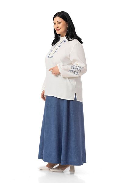 DISENTIS MODEST بلوزة وتنورة مقاس كبير ومطرزة باللون النيلي، طقم مكون من قطعتين