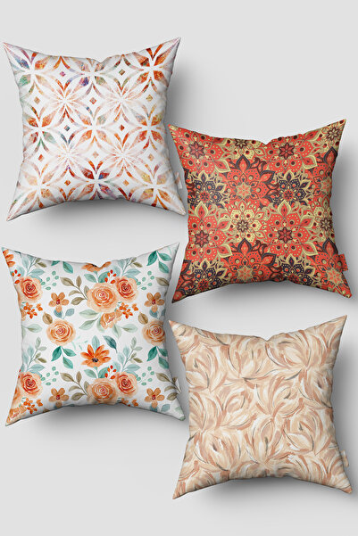 EsnafAli مجموعة من 4 أغطية وسائد رمي بنمط تجريدي حديث باللون البرتقالي الكريمي