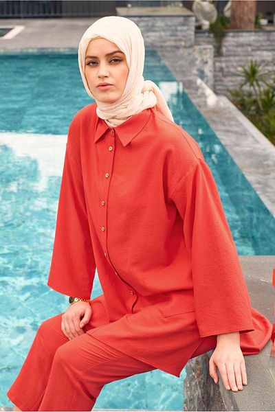 Alvina SHIRT COLLAR BUTTONED DOUBLE PANT SUIT 43597
