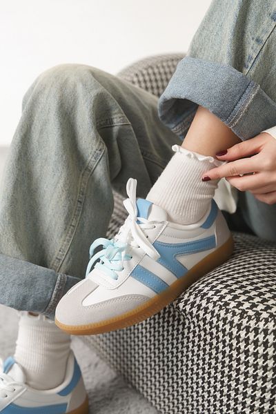 Moda Değirmeni Pantofi pantofi cu talpă anti-alunecare pentru femei alb-albastru MD1095-101-0003