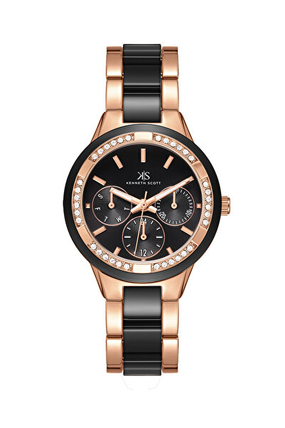 Kenneth Scott ساعة نسائية متعددة الوظائف بمينا أسود - K24604-RCBB