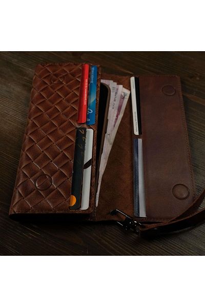 eonaks Straw Braided Stylish and Functional Genuine Leather Wallet and Card Holder Universal Phone Case