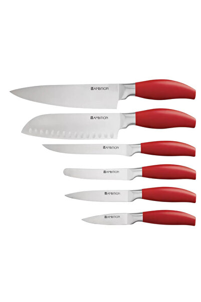 Ambition Knife set, 7 pieces, red wood block, Ombre