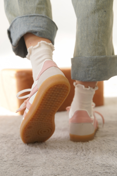 Moda Değirmeni White Powder Women's Sneaker - Double Lace-Up Non-Slip Sole Md1095-101-0003