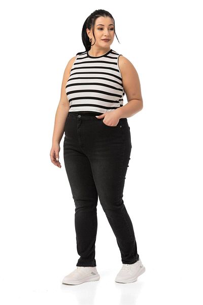 DISENTIS MODEST Plus Size Χοντρό ριγέ Κοντό Λευκό Μαύρο Σώμα