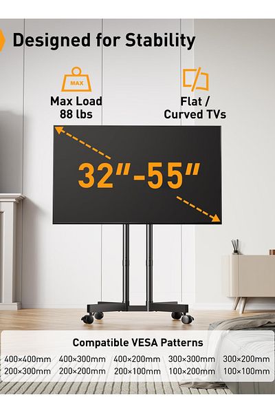 FlashHawk Mobile TV Stand Cart for 32 to 55 inch TVs, Height Adjustable Portable TV Stand
