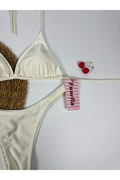 FUNELLA Σετ μπικίνι τριγωνικό κρεμ χρώματος γυαλιστερό ύφασμα