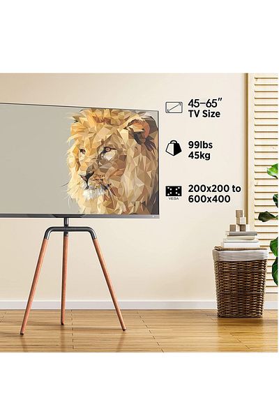 FlashHawk Easel TV Stand for 45-65 Inch Screens, Portable Swivel Tripod TV Stand with Wooden Tray