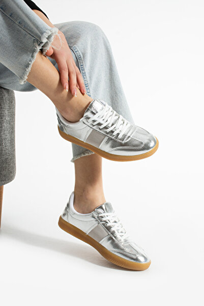 Trendpink Gümüş Krep Renk Taban Günlük Kadın Sneaker