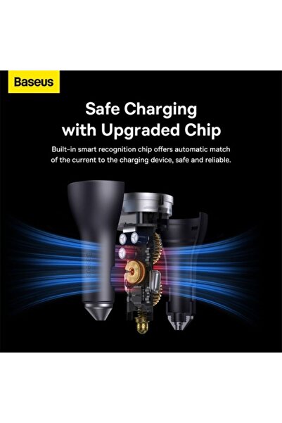 Baseus Baseus Golden Contactor Pro Triple Port Fast Car Charger - 65W - Dark Grey