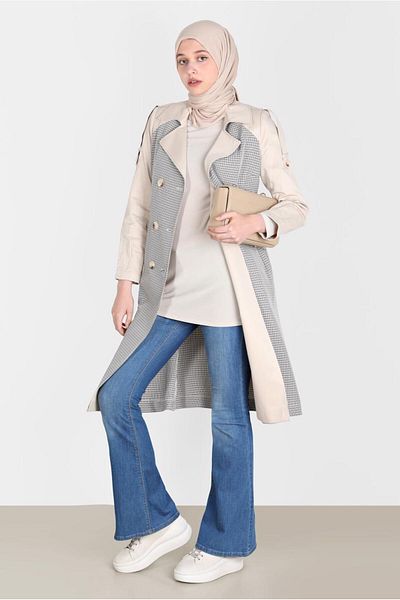 Alvina BIRDED PLAID TRENCH COAT 10595