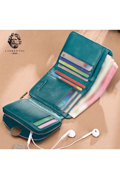 Laorentou Santorelli Hakiki Deri Italyan Malı Tokalı Fermuarlı Kadın Cüzdan - Kadın Kartlık