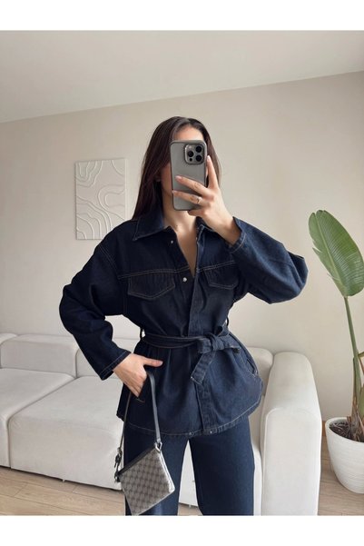 Zoom Butik Premium Kuşaklı Denim Takım