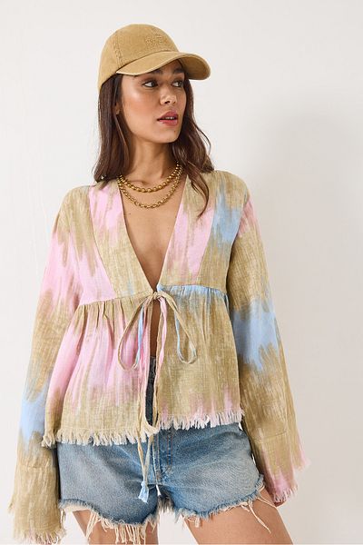 Bianco Lucci Women's Color Patterned V-Neck Soft Kimono 7013 60283139