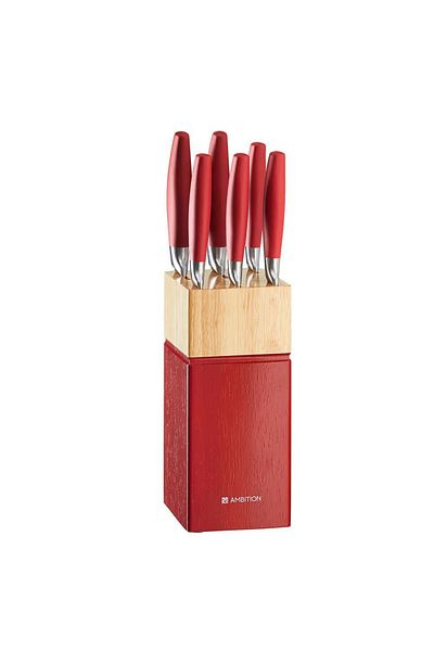 Ambition Knife set, 7 pieces, red wood block, Ombre