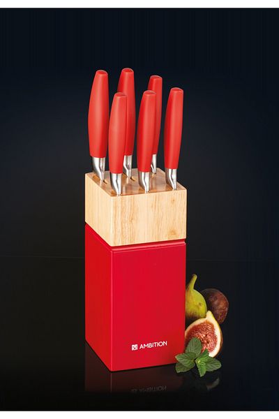 Ambition Knife set, 7 pieces, red wood block, Ombre
