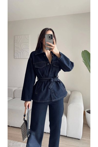 Zoom Butik Premium Kuşaklı Denim Takım