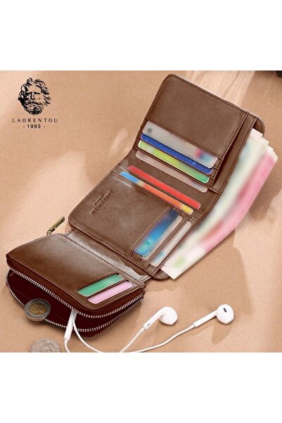 Laorentou Γυναικείο πορτοφόλι Santorelli από γνήσιο δέρμα ιταλικής κατασκευής με φερμουάρ - Γυναικεία θήκη για κάρτες