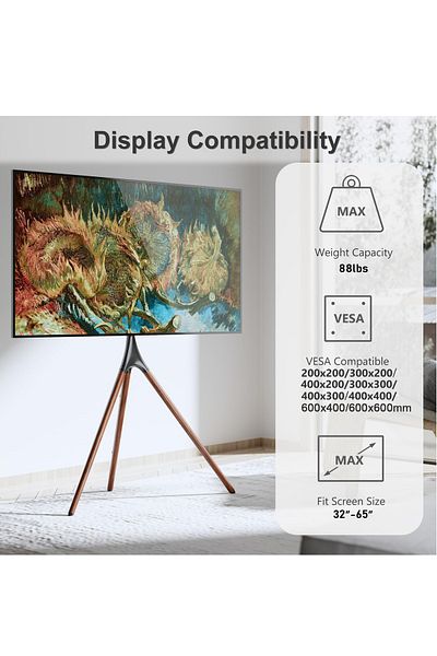 FlashHawk Modern Easel TV Stand with Tripod Base for 45-65 inch LED LCD OLED TV