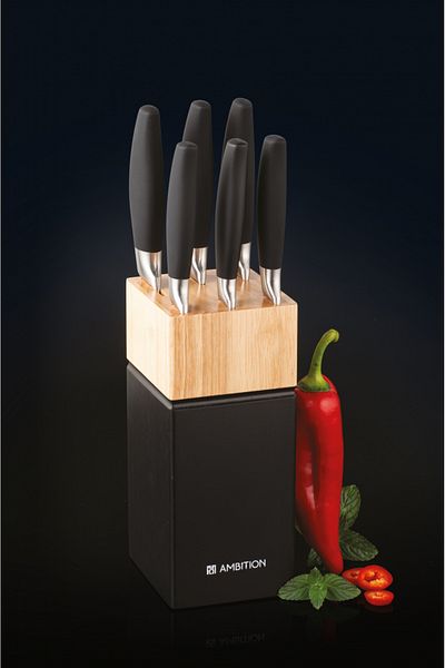 Ambition Knife set, 7 pieces, black wooden block, Magnat