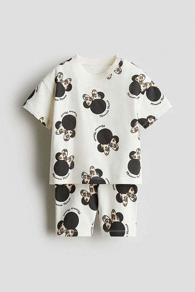 H&M طقم قطني مطبوع مكون من قطعتين