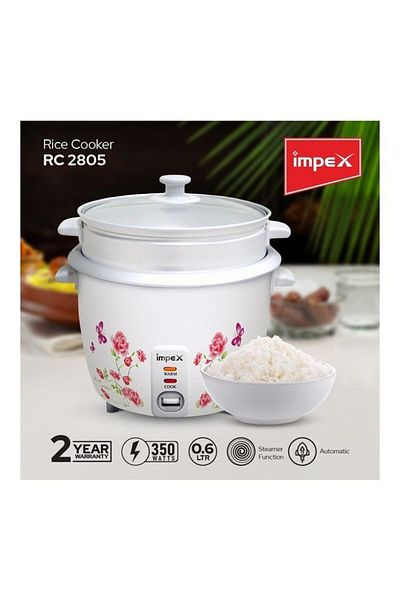 İMPEX طباخ أرز كهربائي أسطواني سعة 0.6 لتر، 350 واط - RC 2805، مع وعاء داخلي من الألومنيوم للطهي في المطبخ