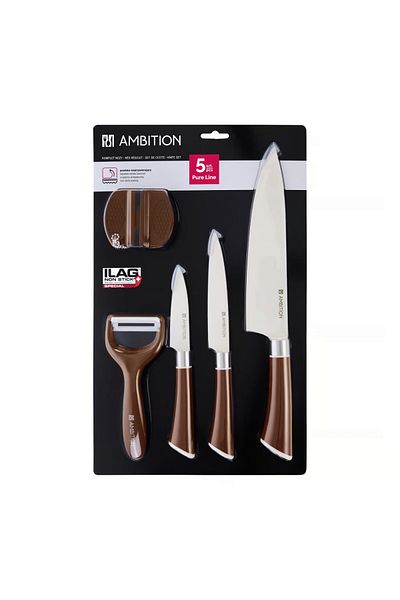 Ambition Knife set, 5 pieces, includes sharpener and peeler, Pure Line