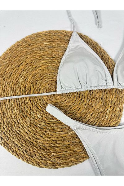 FUNELLA Gray Color Bright Fabric Halter Triangle Bikini Set