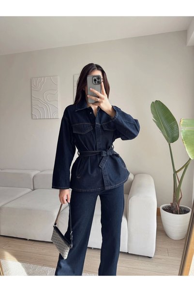 Zoom Butik Premium Kuşaklı Denim Takım