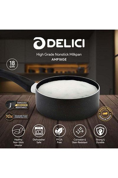 DELICI Granite Non-stick Milk Pan Amp18ge - Ivory With Gray Spatter Coating, Heat-resistant Handle