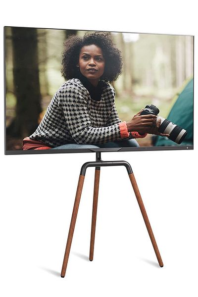 FlashHawk Easel TV Stand for 45-65 Inch Screens, Portable Swivel Tripod TV Stand with Wooden Tray