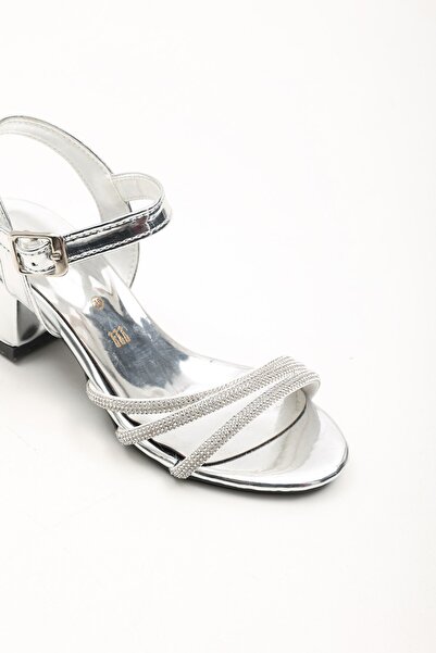 Rose Pantofi pentru fete cu talpă confortabilă cu toc clasic, cu toc deschis în față, sandale - argintiu