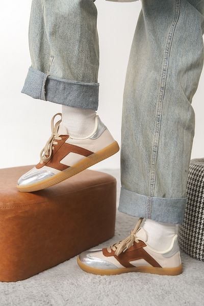 Moda Değirmeni Дамски маратонки с цветни блокове в цвят кафе-сребристо MD1095-101-0002