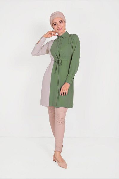 Alvina Cotton Waist with Latch Two Color Tunics 40560
